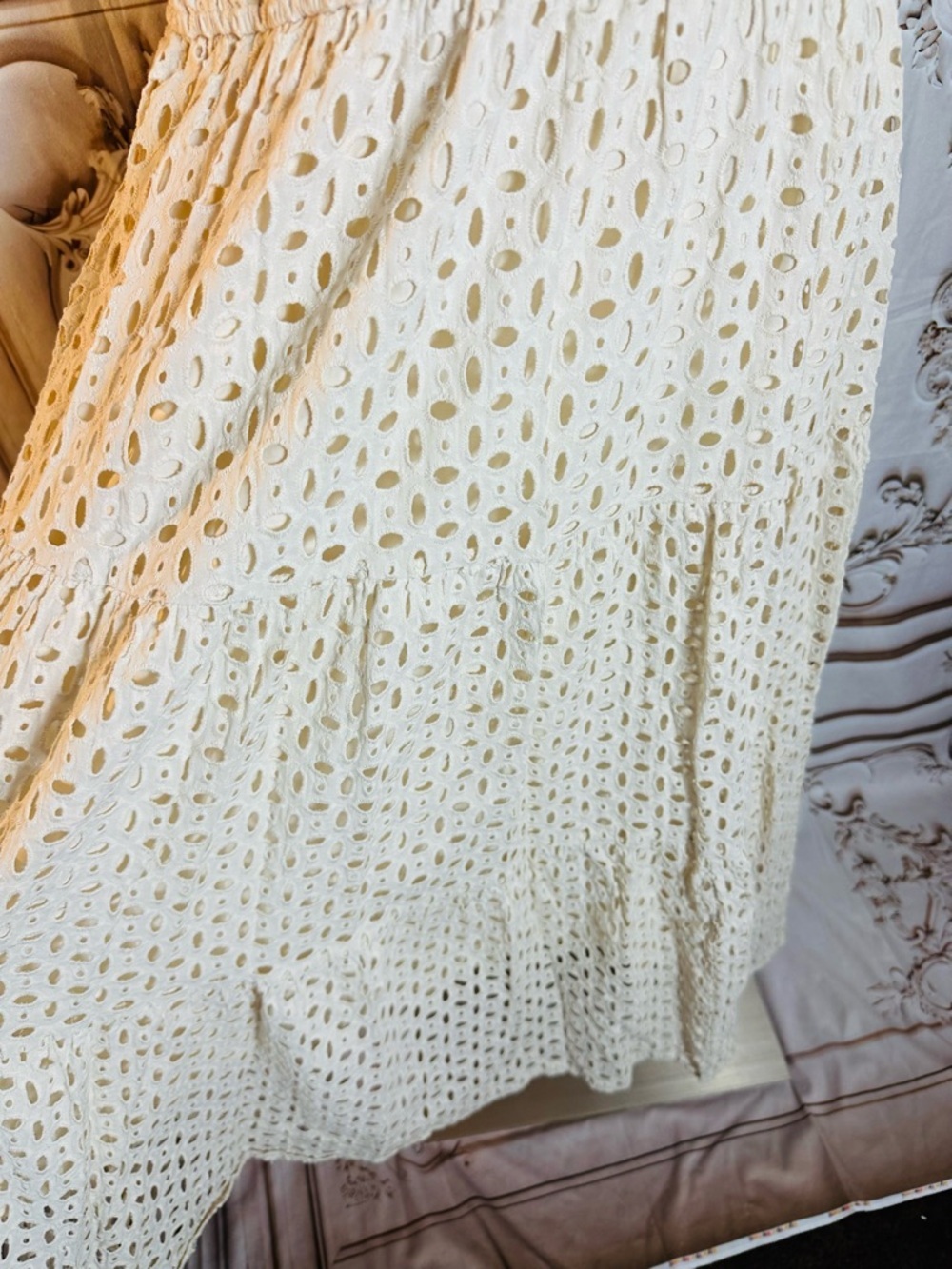 White Eyelet Maxi Dress with Royal Blue Bow Belt - Picture 6 of 13